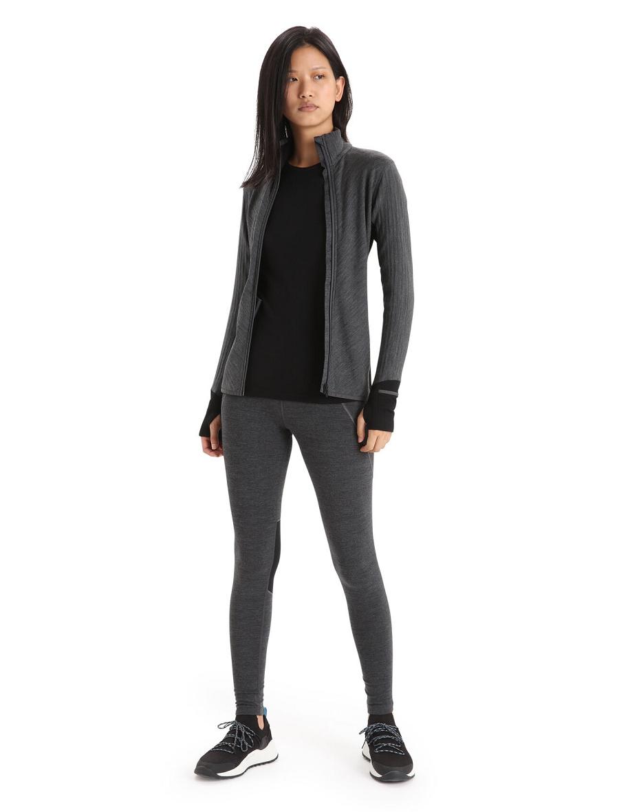 Jet Heather / Black Women's Icebreaker RealFleece™ Merino Descender Long Sleeve Zip Jackets | USA 1648YXFU